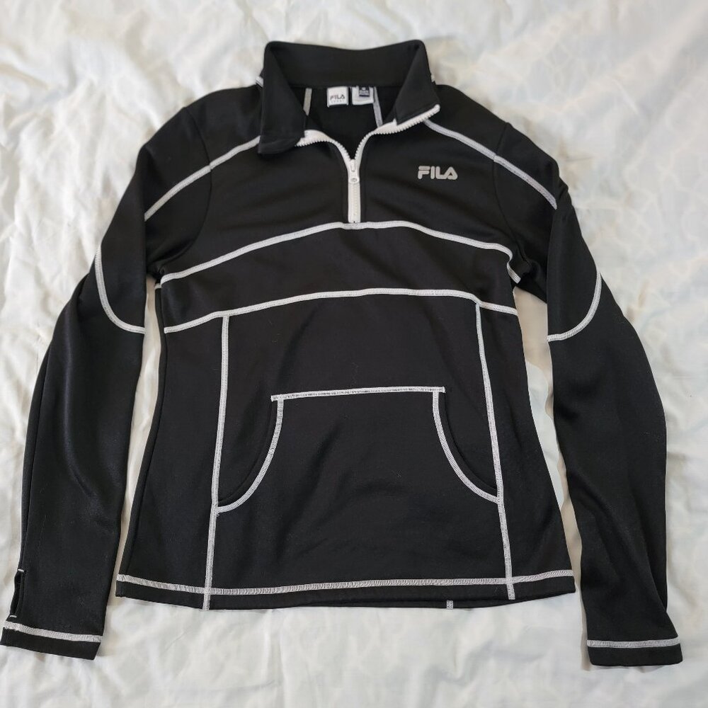 Activewear Pullover Black with White Trim Fila Sport 1/4 Zip Ladies-Med Pre-Own